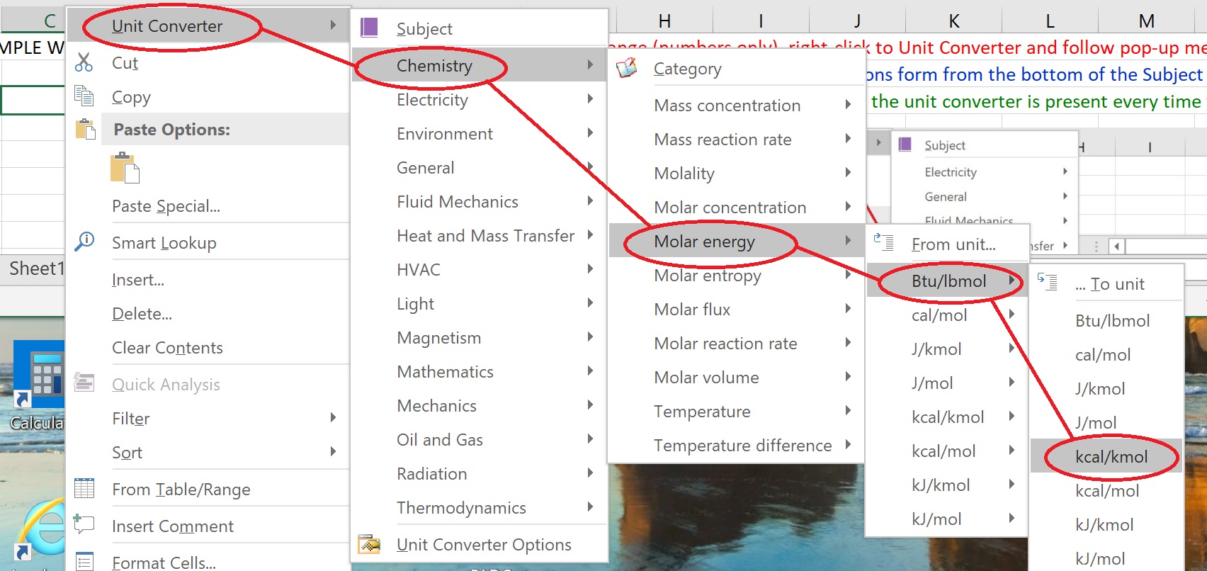 Excel Add-in Chemistry Units
